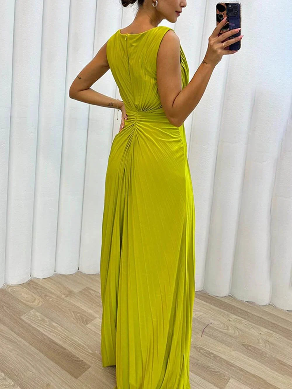 Pleated Maxi Evening Dress