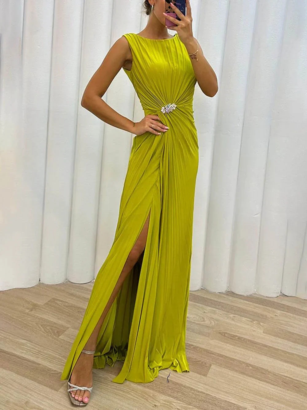 Pleated Maxi Evening Dress