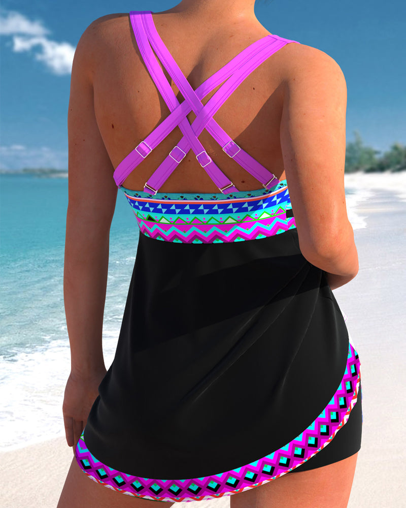 Striped Lace-Up Swimsuit