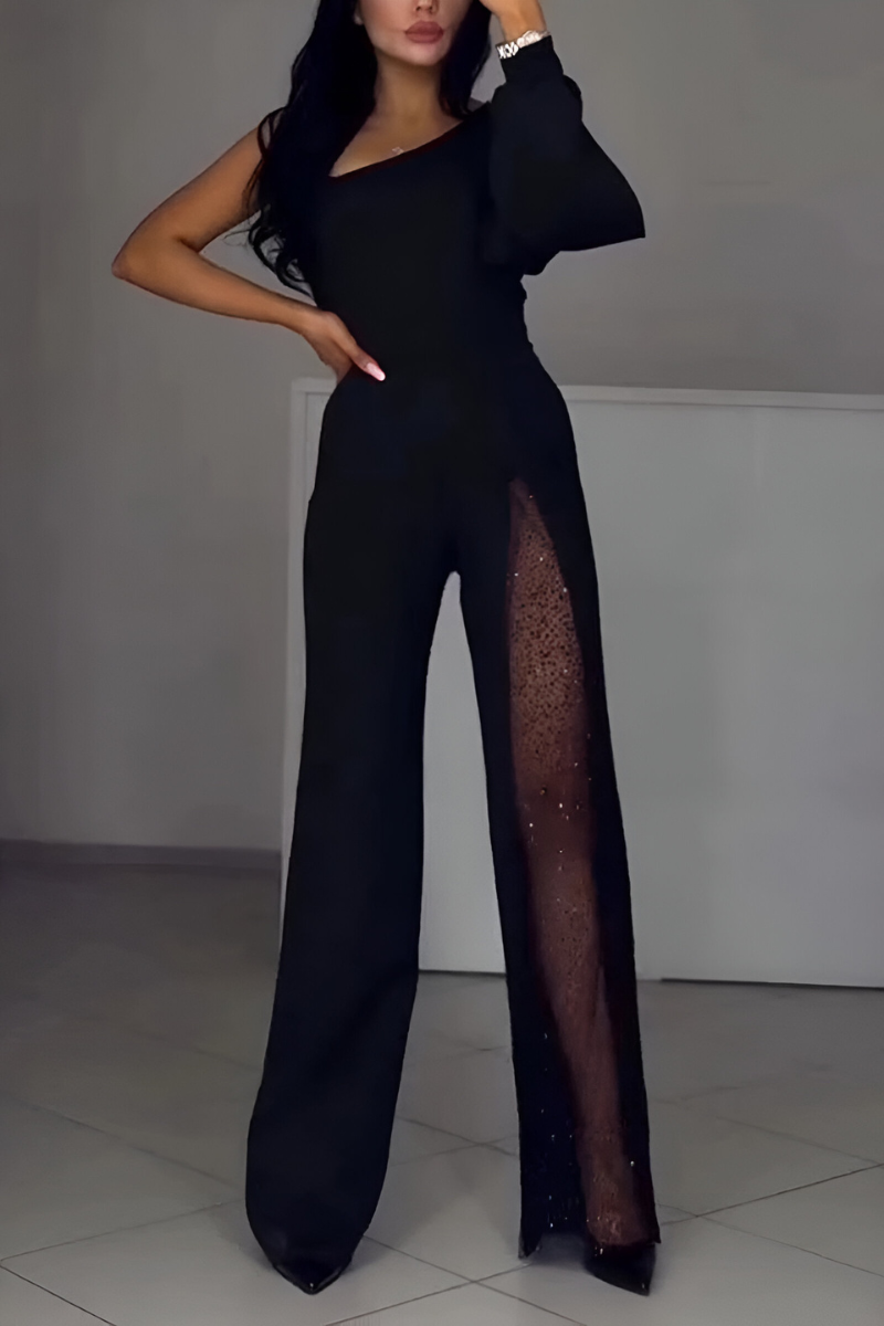 Elegant One-Shoulder Glitter Jumpsuit