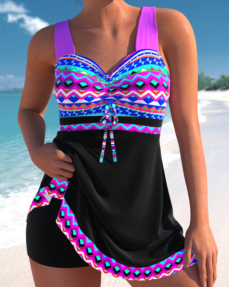Striped Lace-Up Swimsuit