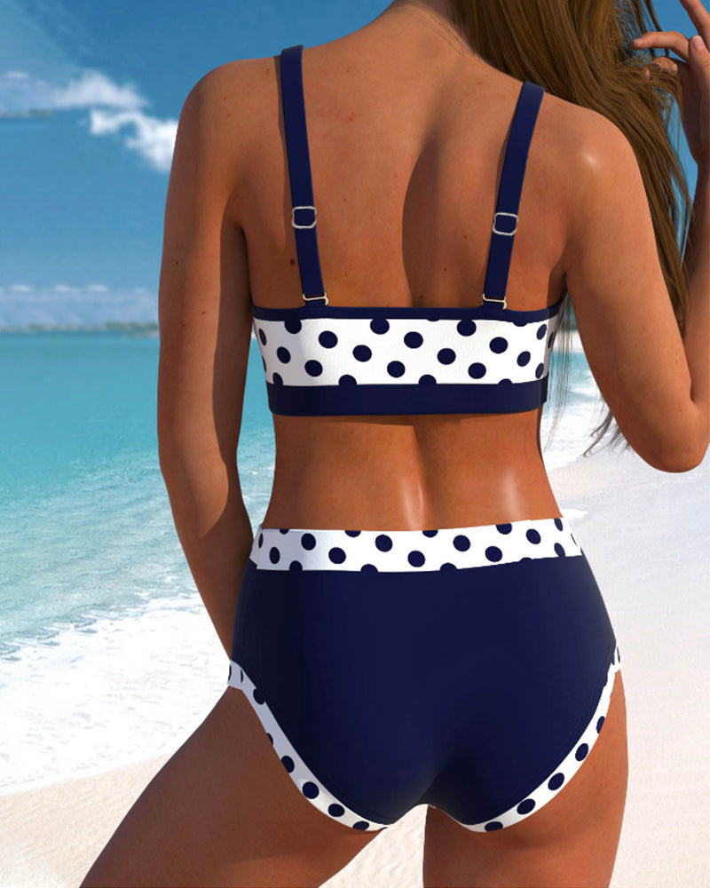 Vintage-Inspired High-Waisted Patchwork Bikini with Peas