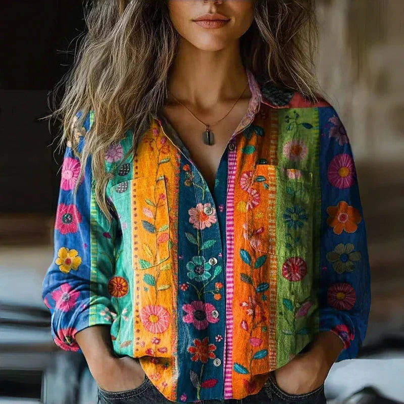 Retro Floral Print Blouse