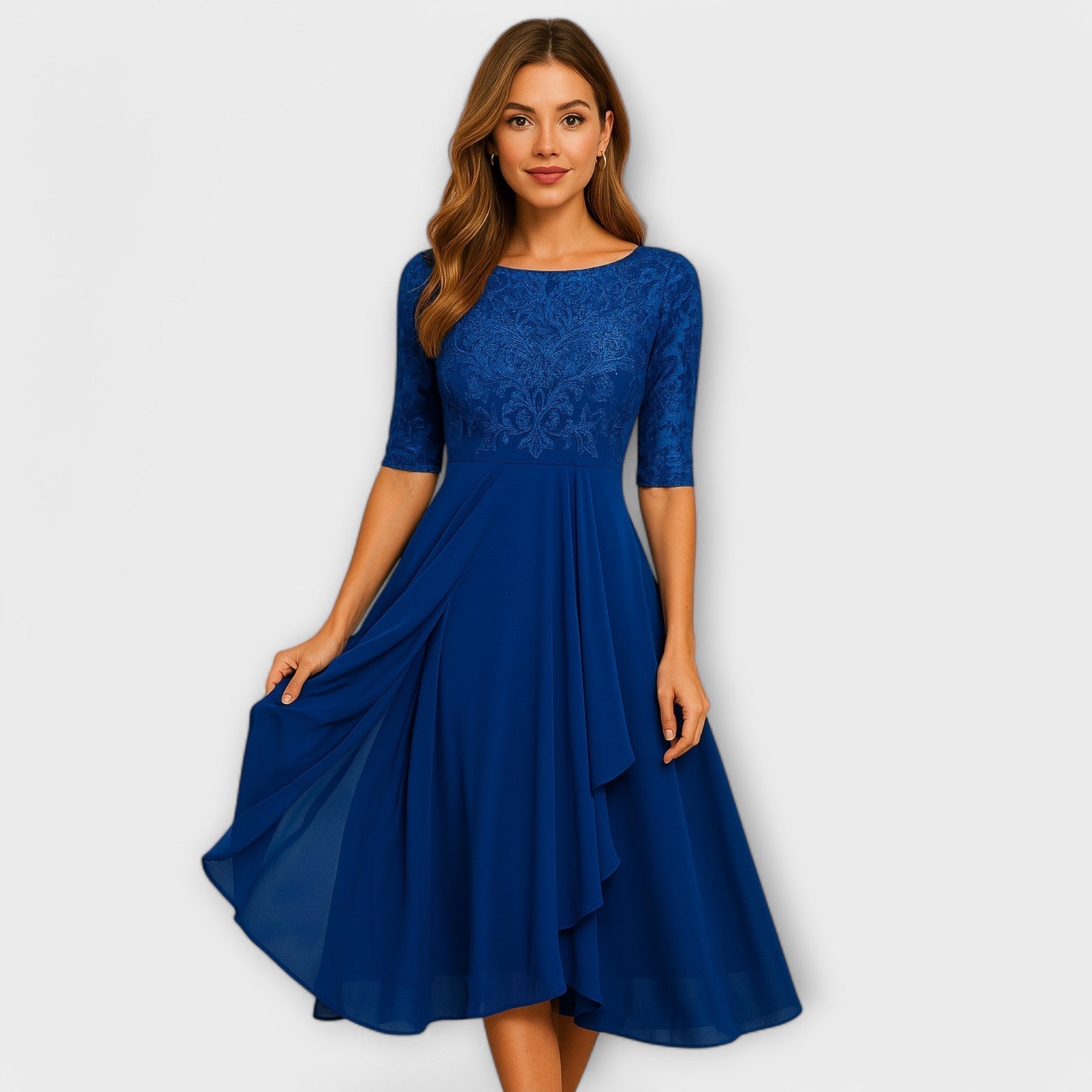 Midi Dress With Lace Sleeve