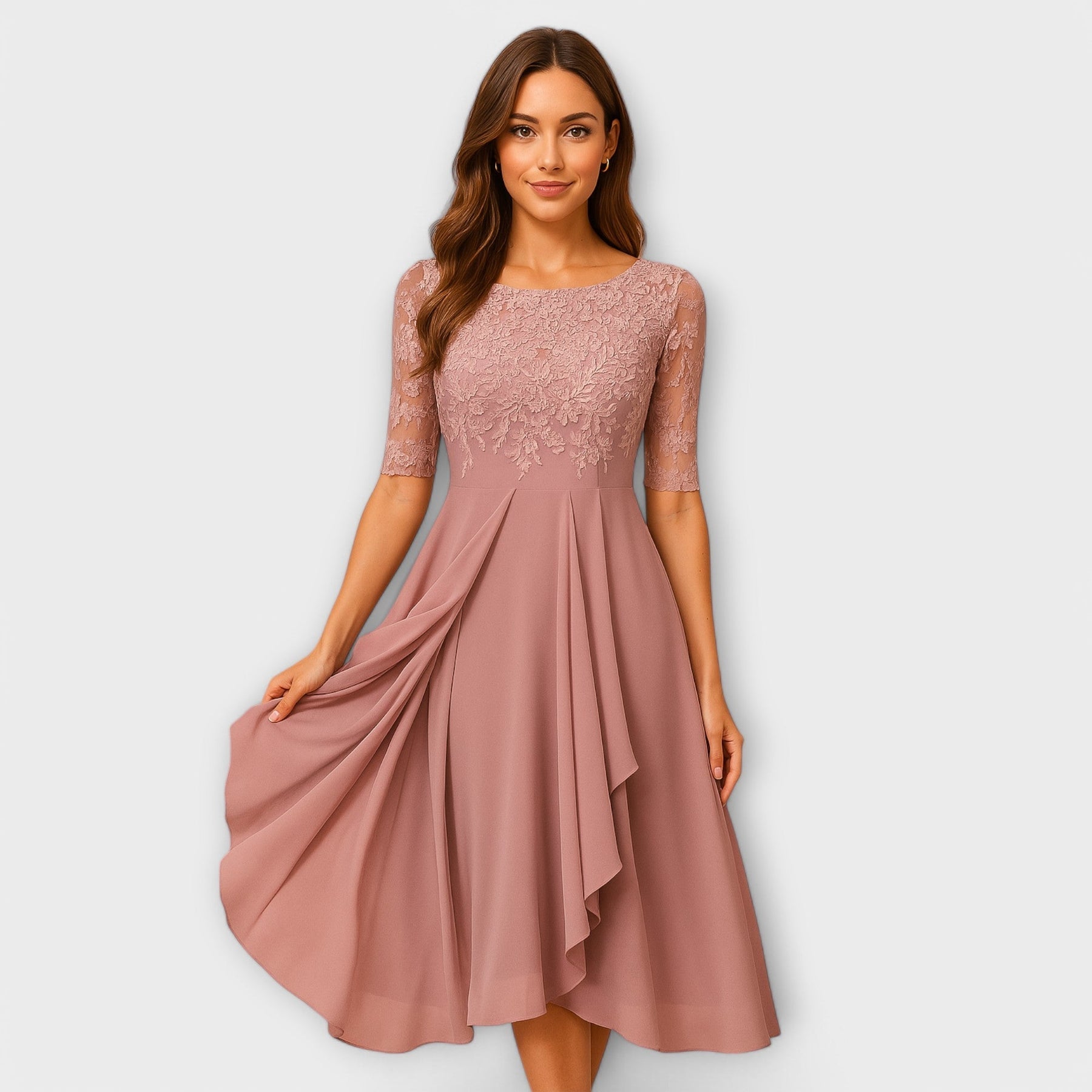 Midi Dress With Lace Sleeve
