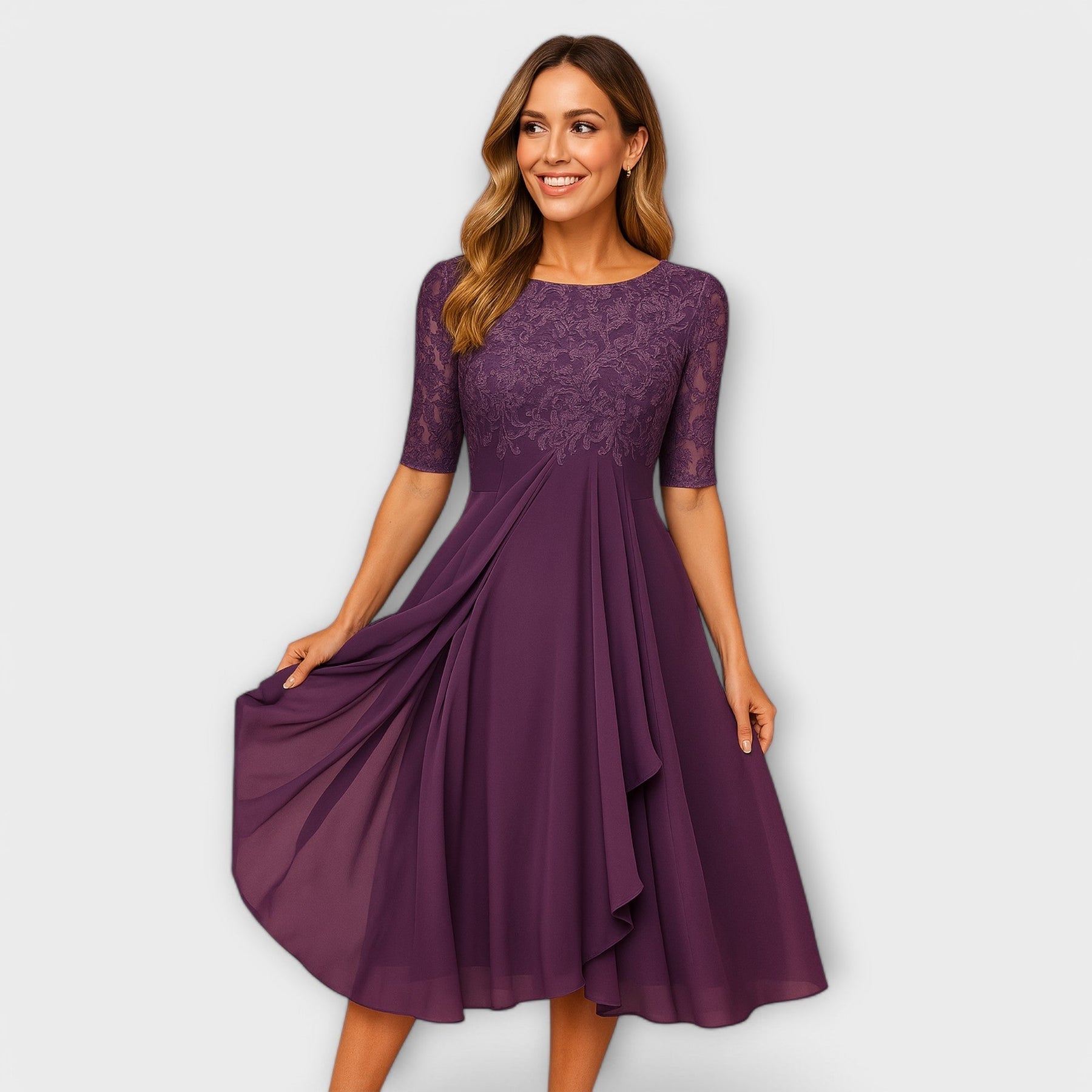Midi Dress With Lace Sleeve