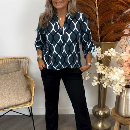 GEOMETRIC LONG SLEEVE BLOUSE FOR ELEGANT EVERYDAY STYLE