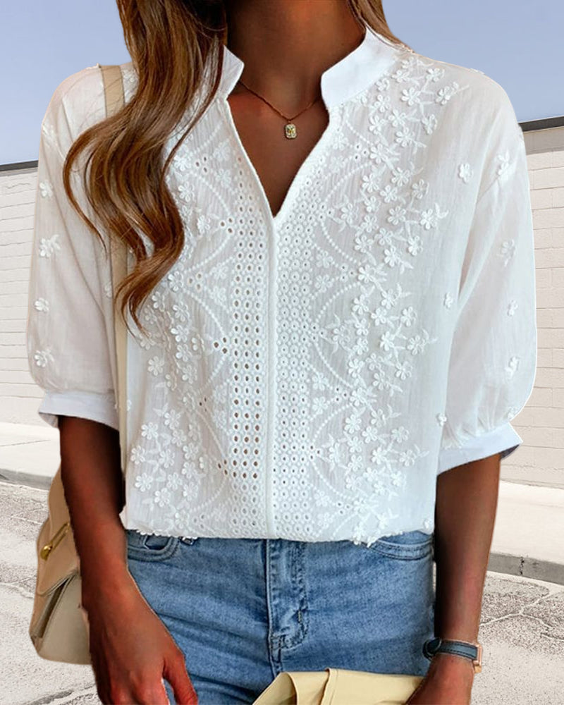 Elegant White Blouse with Puff Sleeves