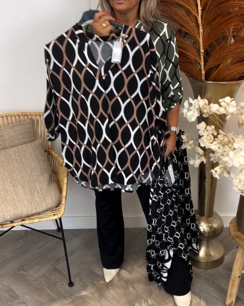 GEOMETRIC LONG SLEEVE BLOUSE FOR ELEGANT EVERYDAY STYLE