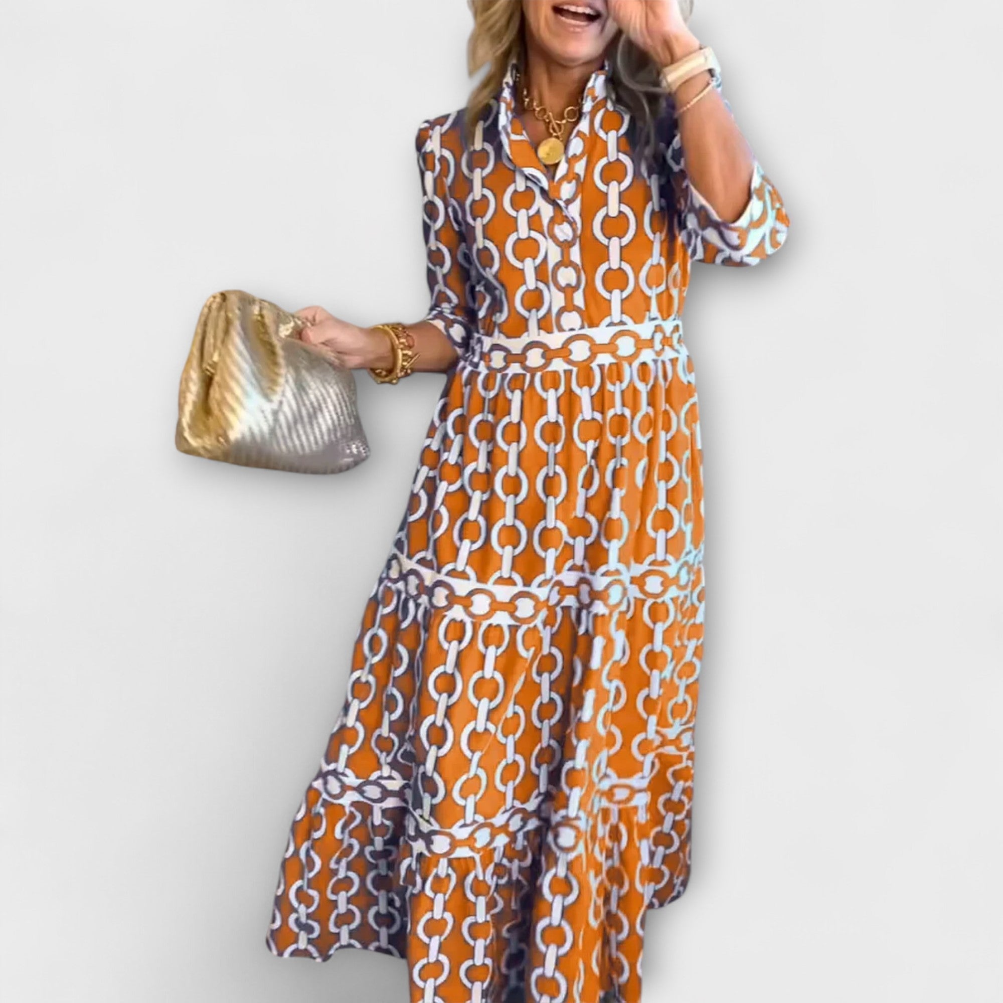 Flowy Midi Dress with Elegant Collar