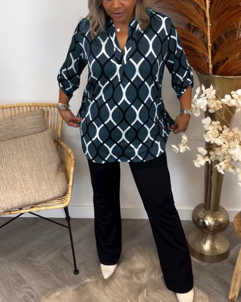 GEOMETRIC LONG SLEEVE BLOUSE FOR ELEGANT EVERYDAY STYLE