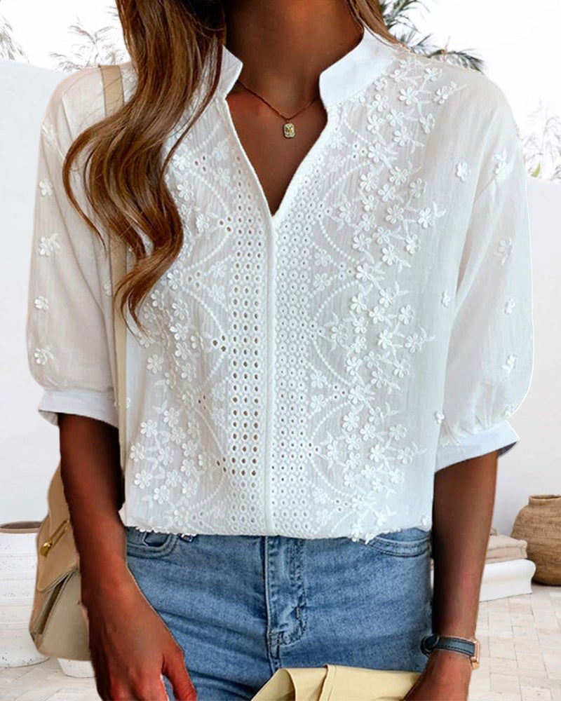 Elegant White Blouse with Puff Sleeves