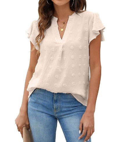 Chic Patchwork Blouse with Ruffled Accents