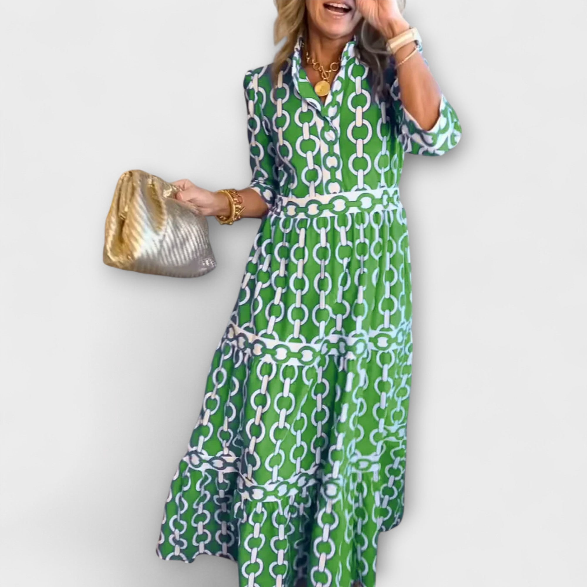 Flowy Midi Dress with Elegant Collar