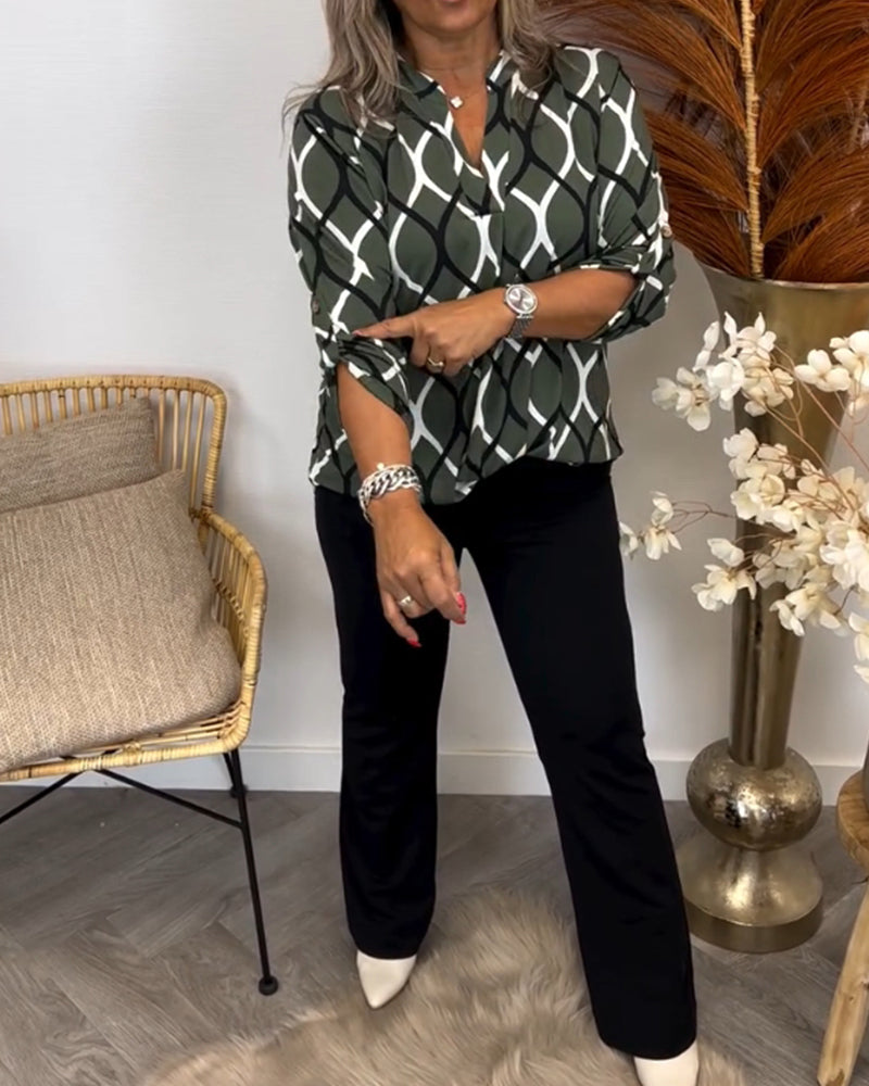 GEOMETRIC LONG SLEEVE BLOUSE FOR ELEGANT EVERYDAY STYLE