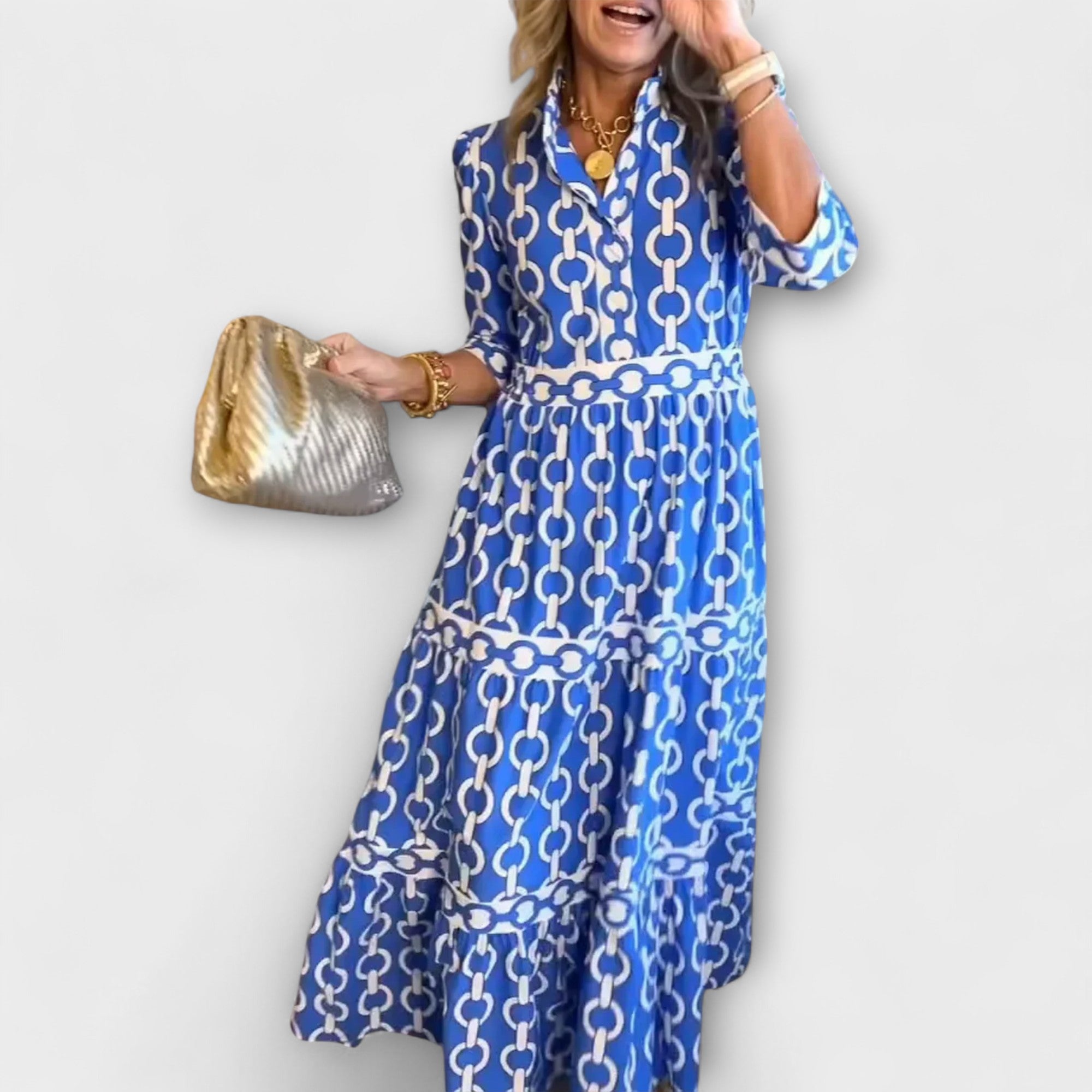 Flowy Midi Dress with Elegant Collar