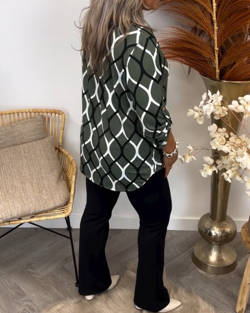 GEOMETRIC LONG SLEEVE BLOUSE FOR ELEGANT EVERYDAY STYLE