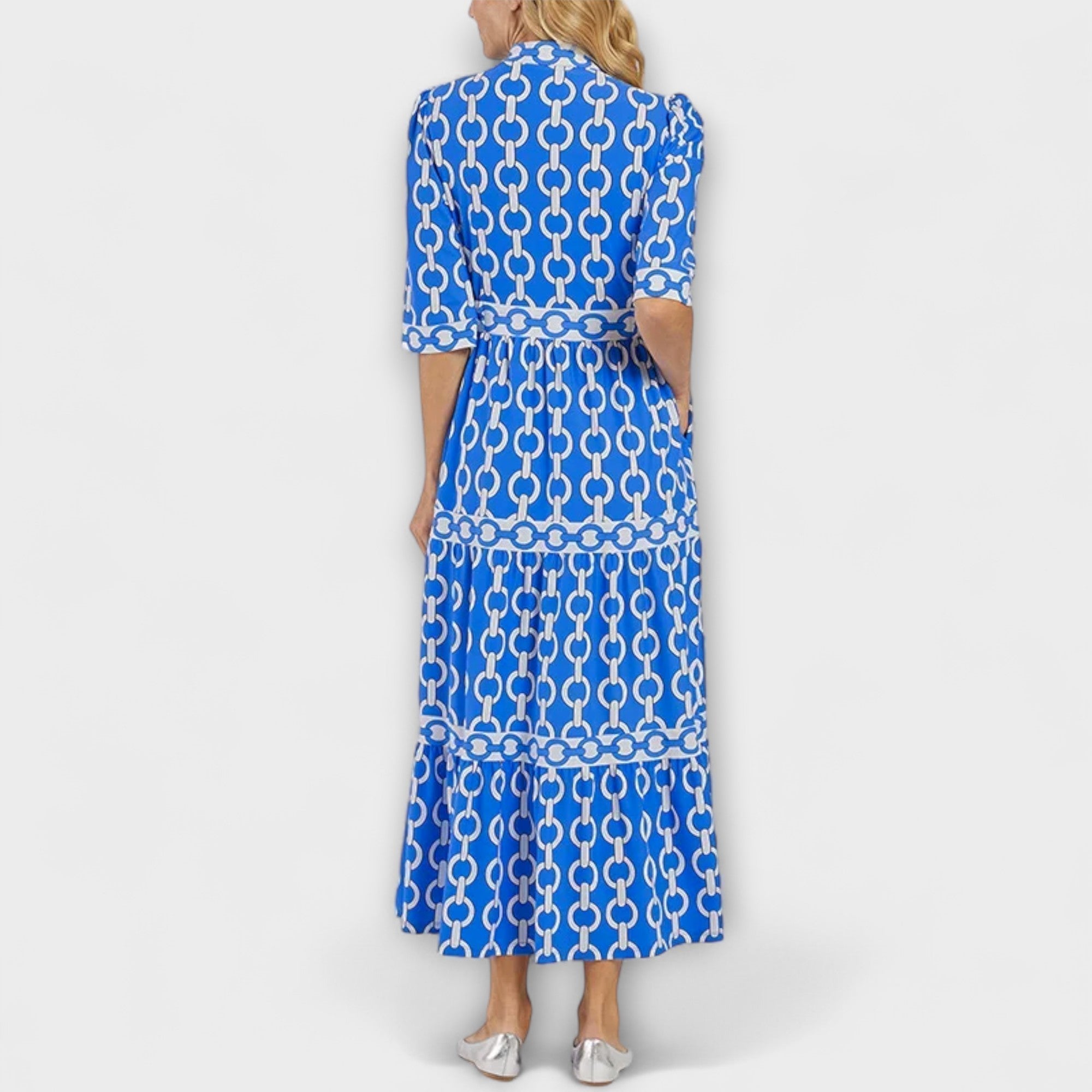 Flowy Midi Dress with Elegant Collar