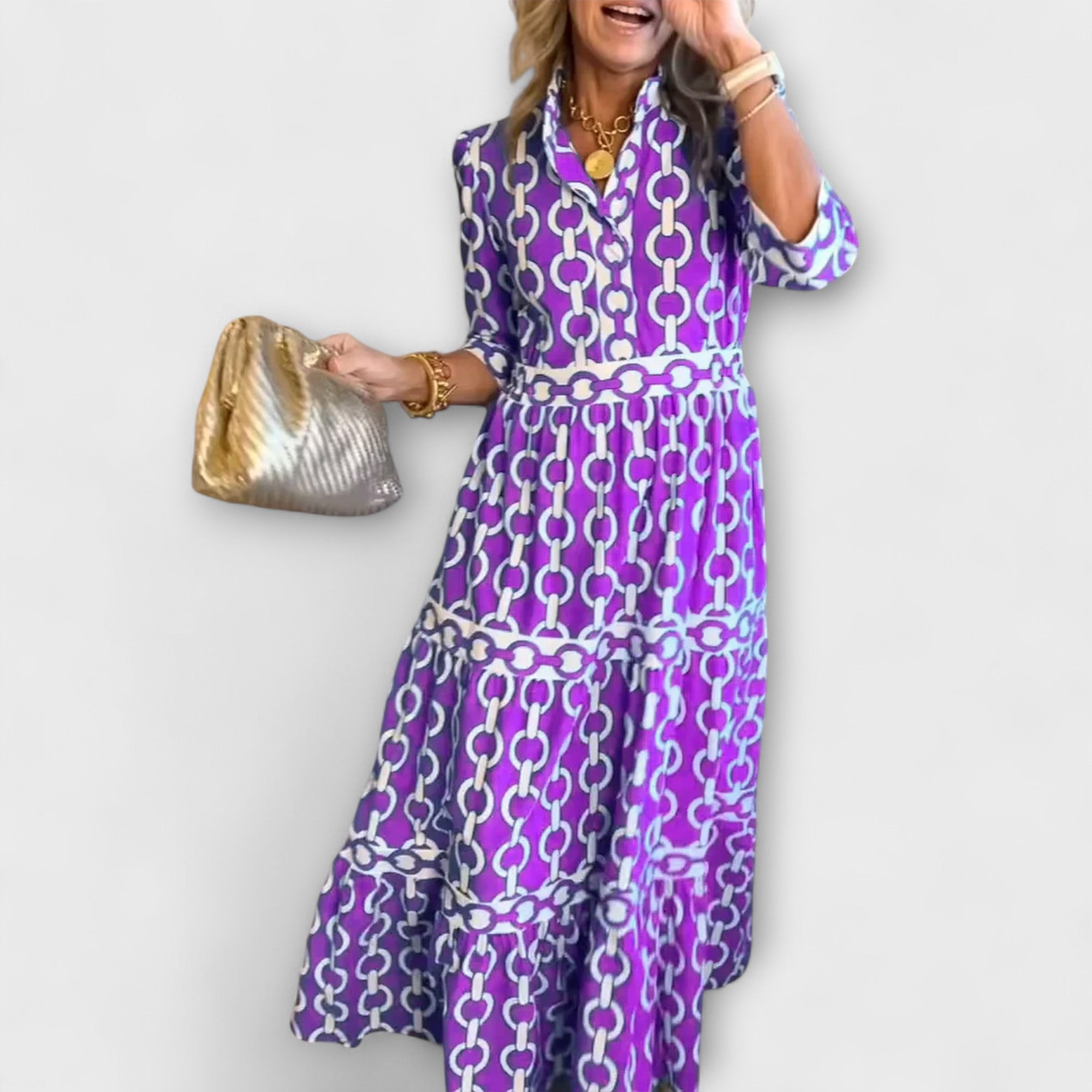 Flowy Midi Dress with Elegant Collar