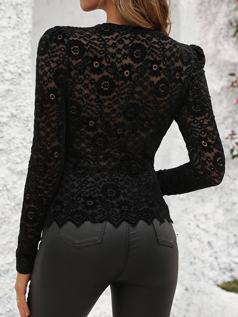 Elegant Long-Sleeve Lace Blouse for Women