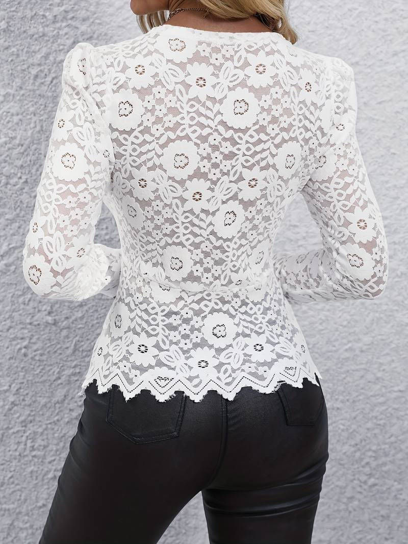 Elegant Long-Sleeve Lace Blouse for Women