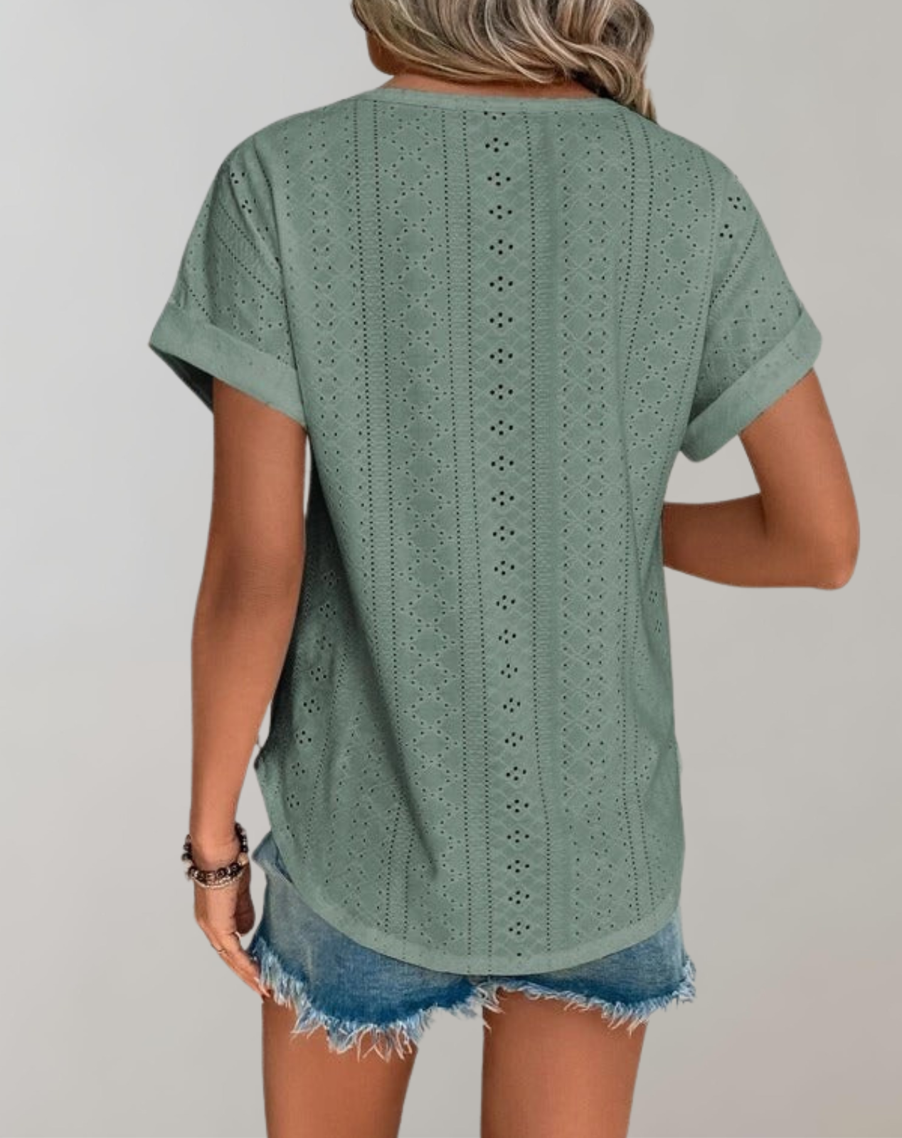 Breezy Summer Blouse with Delicate Eyelet Embroidery