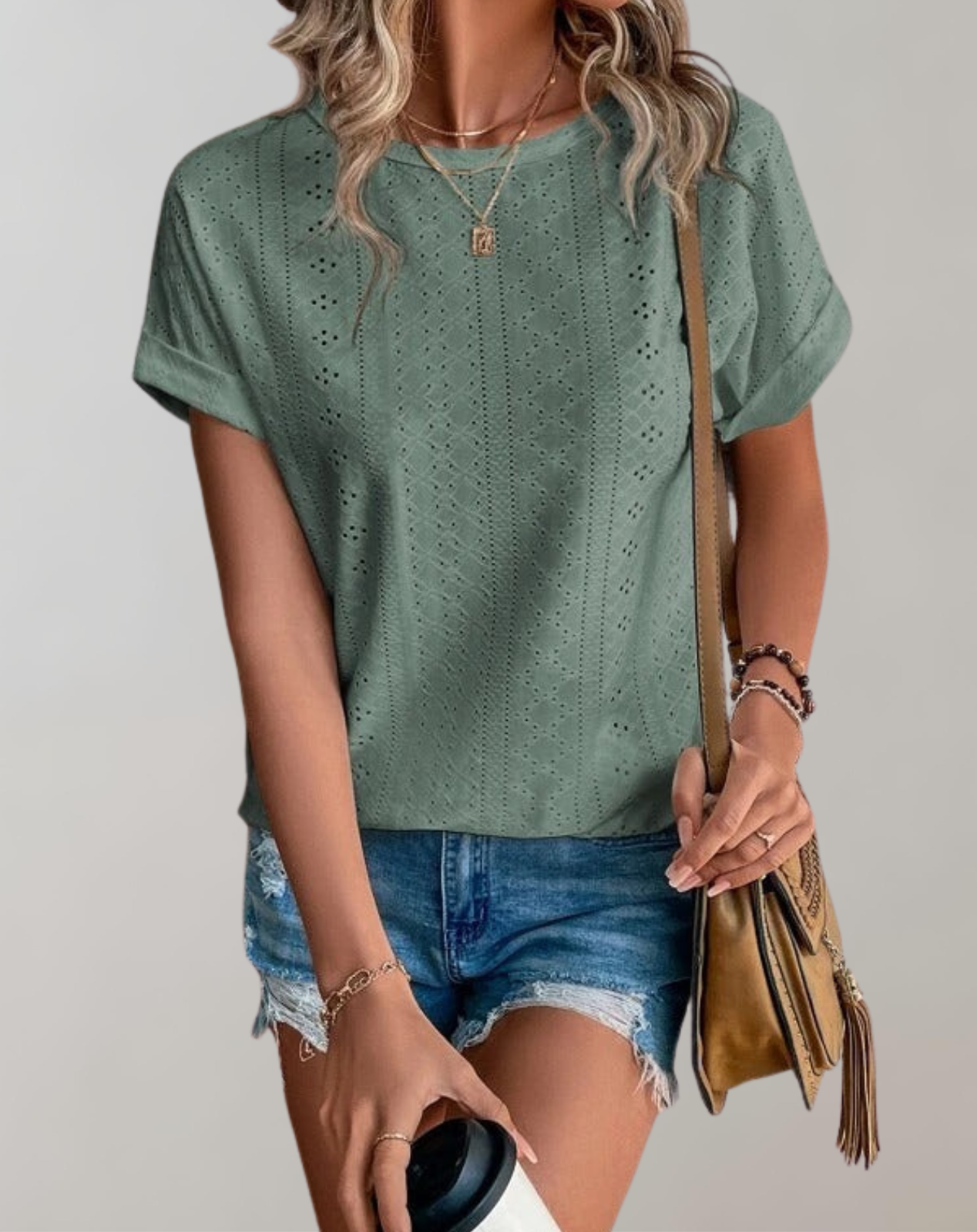 Breezy Summer Blouse with Delicate Eyelet Embroidery