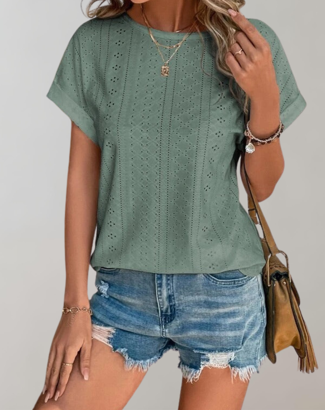 Breezy Summer Blouse with Delicate Eyelet Embroidery
