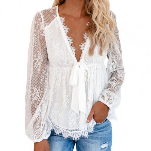 Elegant Lace Blouse with Daring V-Neck