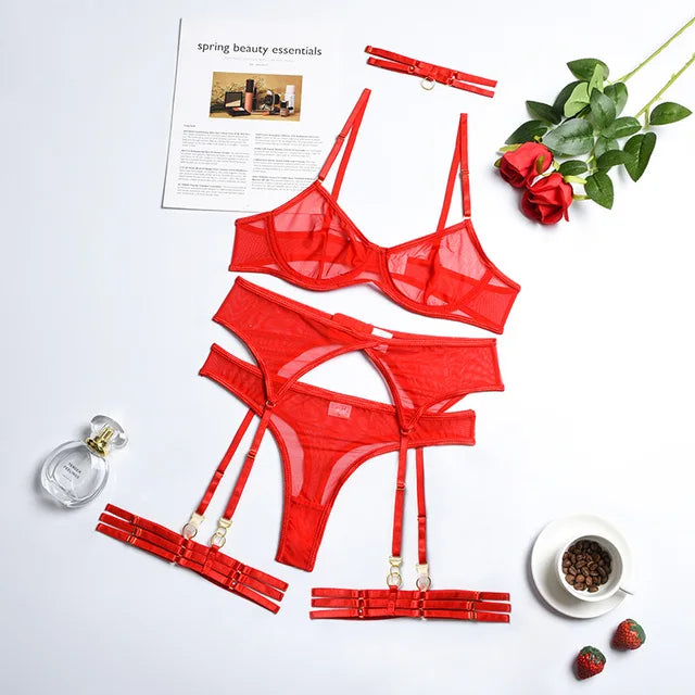 4-Piece Embroidered Lingerie Set