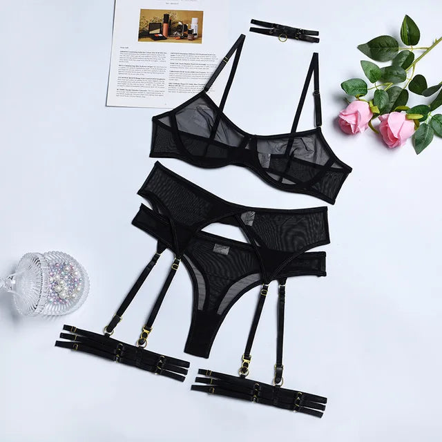 4-Piece Embroidered Lingerie Set