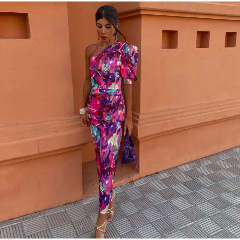 Purple One-Shoulder Midi Dress for Women