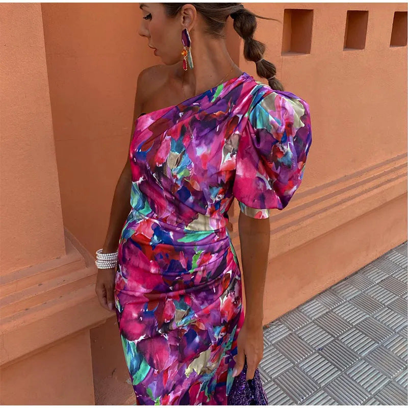 Purple One-Shoulder Midi Dress for Women