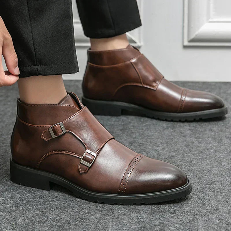 Faux Leather Double Monk Strap Boots