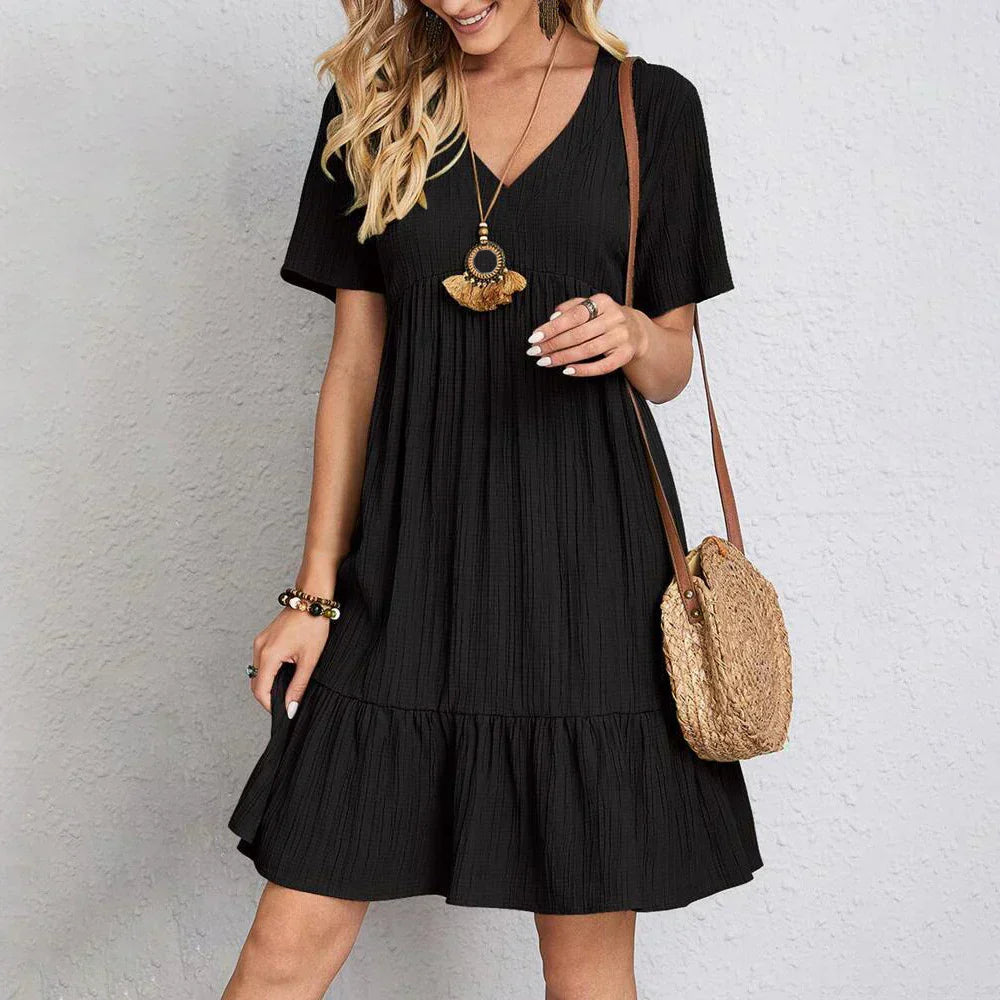 Trendy Boho Ruffle Hem Mini Dress