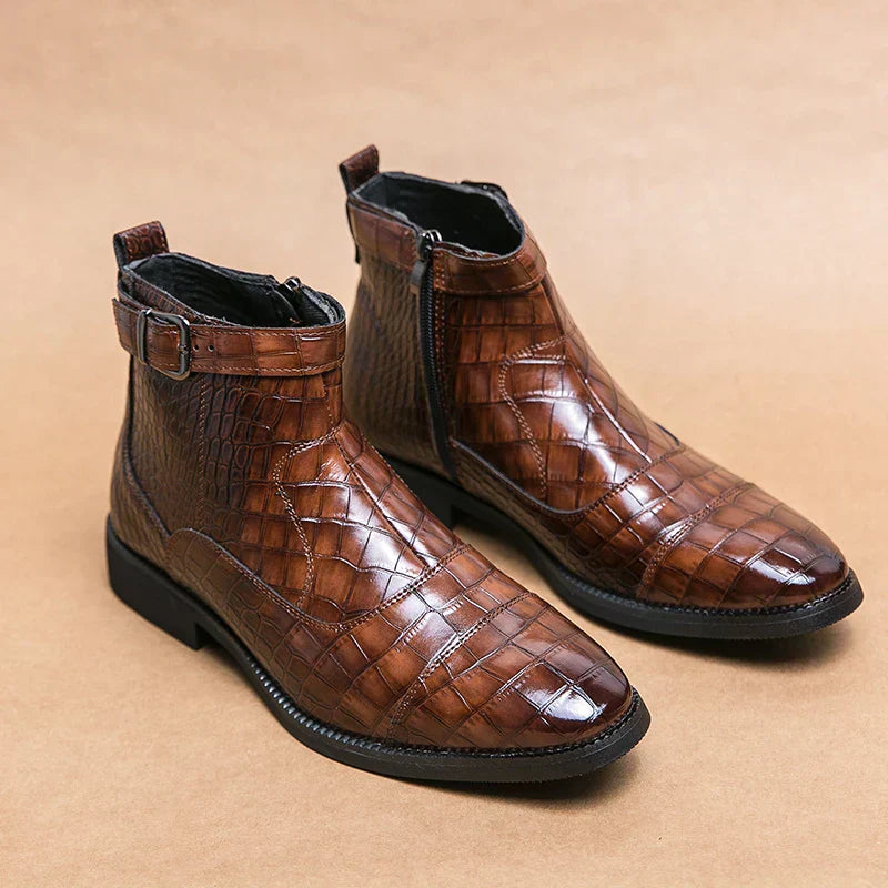 Ankle Boots with Buckle Made of Synthetic Leather