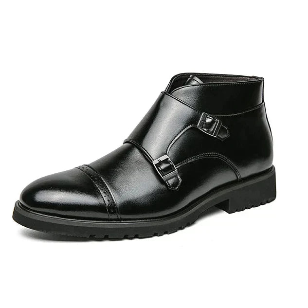 Faux Leather Double Monk Strap Boots