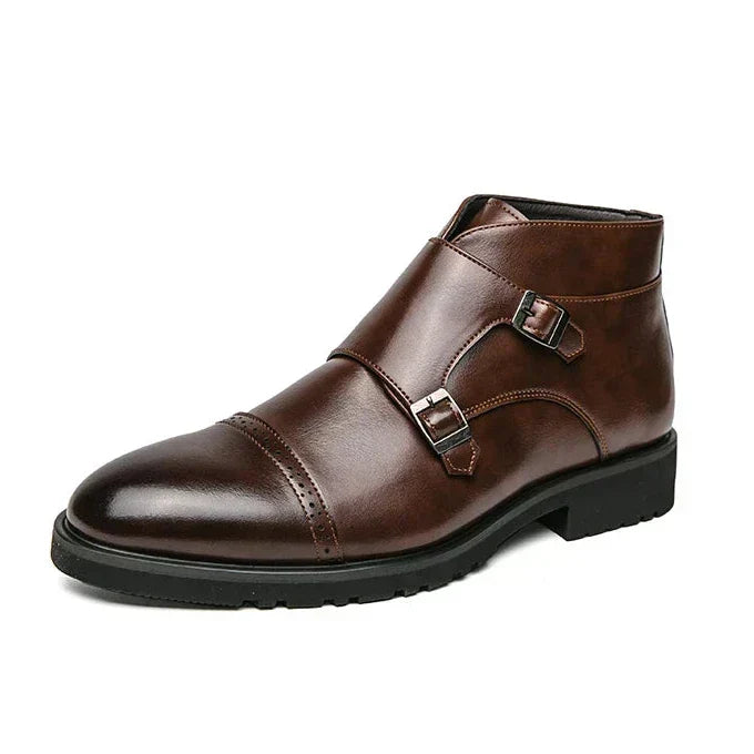 Faux Leather Double Monk Strap Boots
