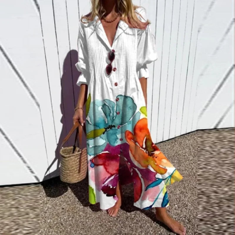 Bohemian Puff Sleeve Maxi Dress