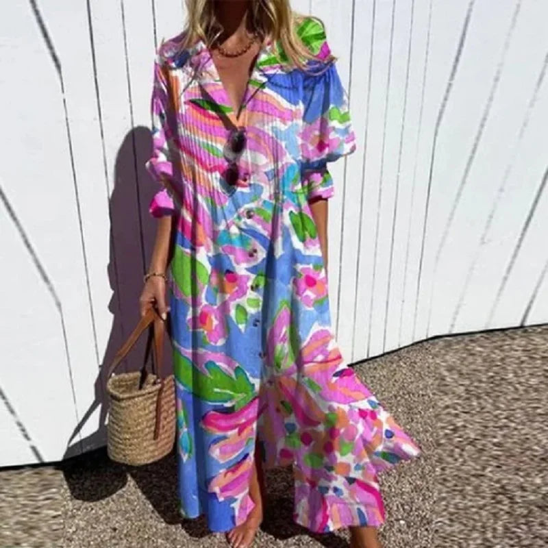 Bohemian Puff Sleeve Maxi Dress