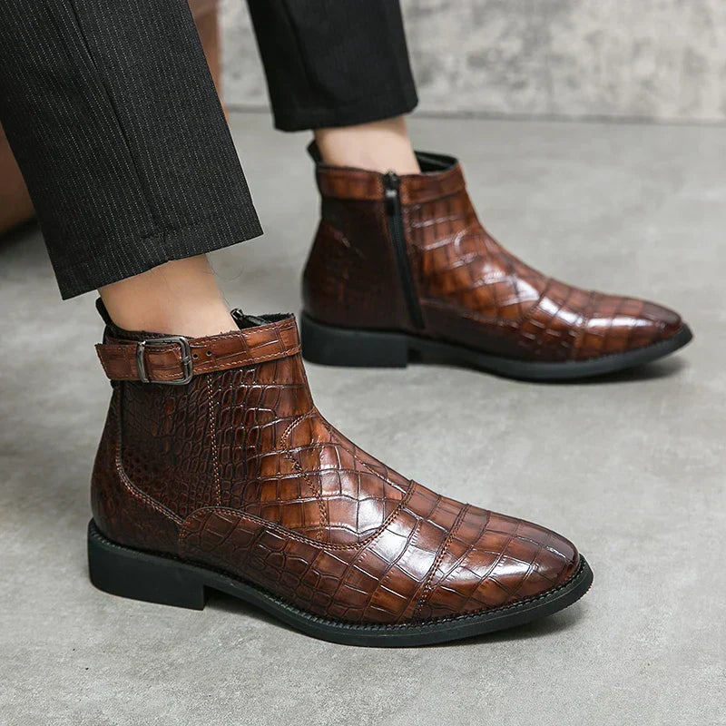 Ankle Boots with Buckle Made of Synthetic Leather