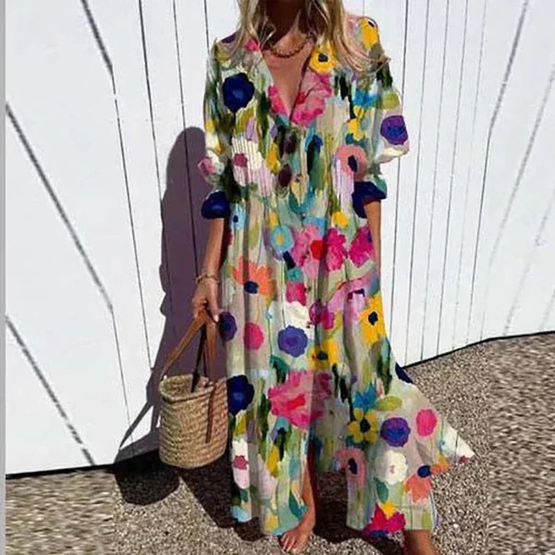 Bohemian Puff Sleeve Maxi Dress