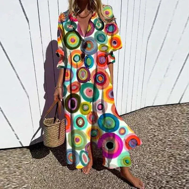 Bohemian Puff Sleeve Maxi Dress