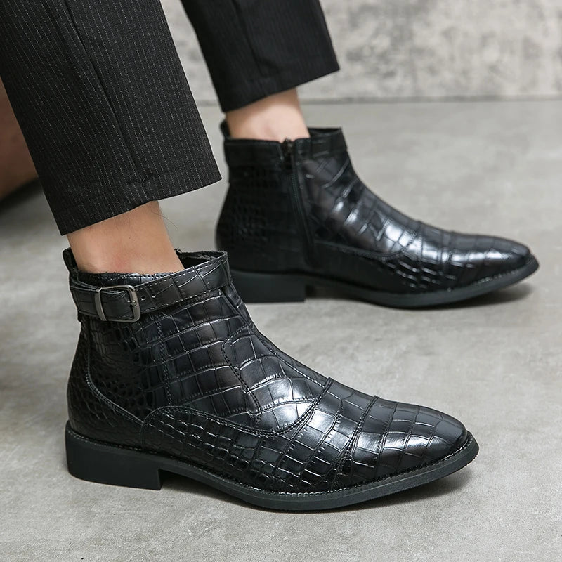 Ankle Boots with Buckle Made of Synthetic Leather
