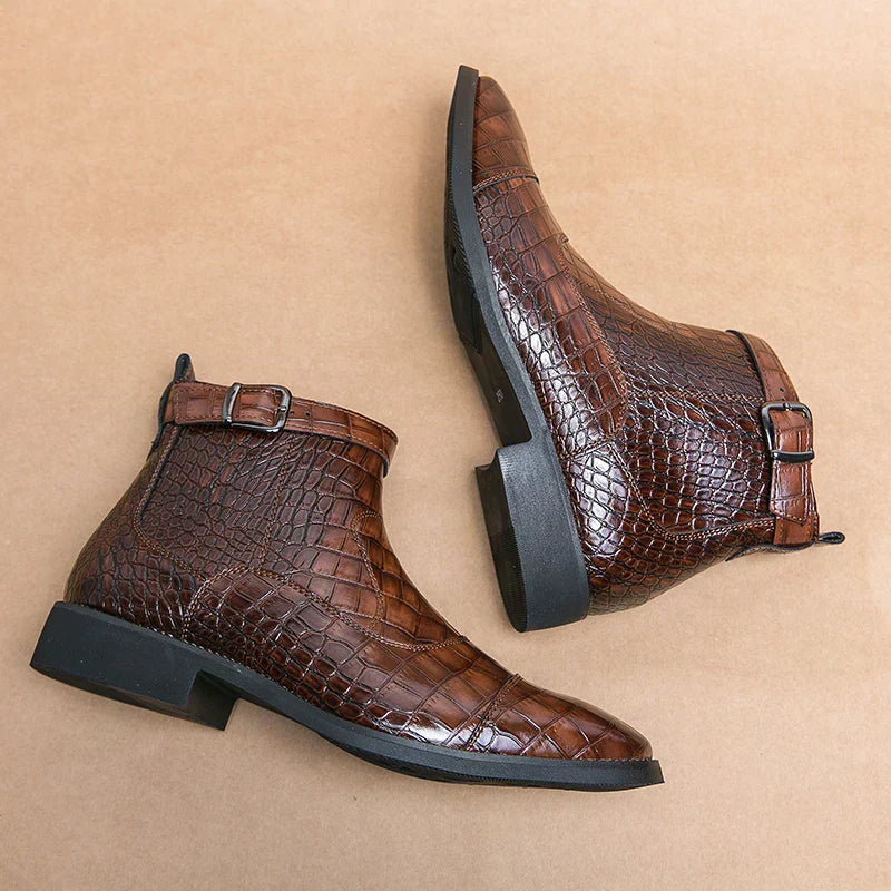 Ankle Boots with Buckle Made of Synthetic Leather