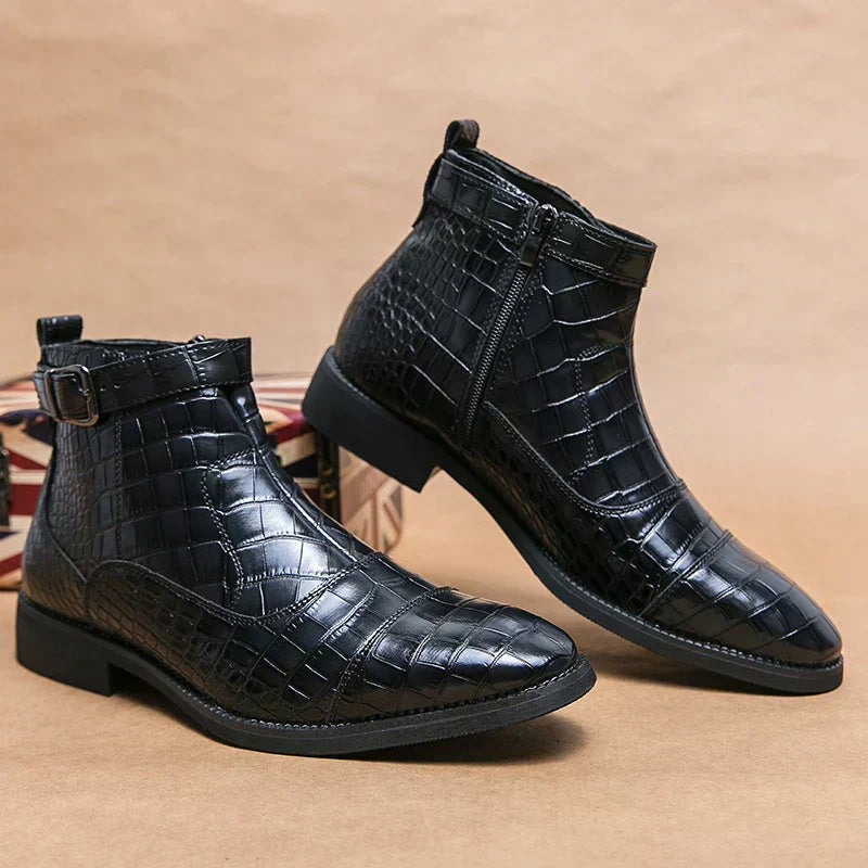 Ankle Boots with Buckle Made of Synthetic Leather