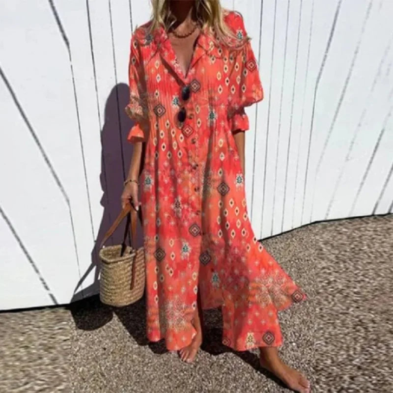 Bohemian Puff Sleeve Maxi Dress
