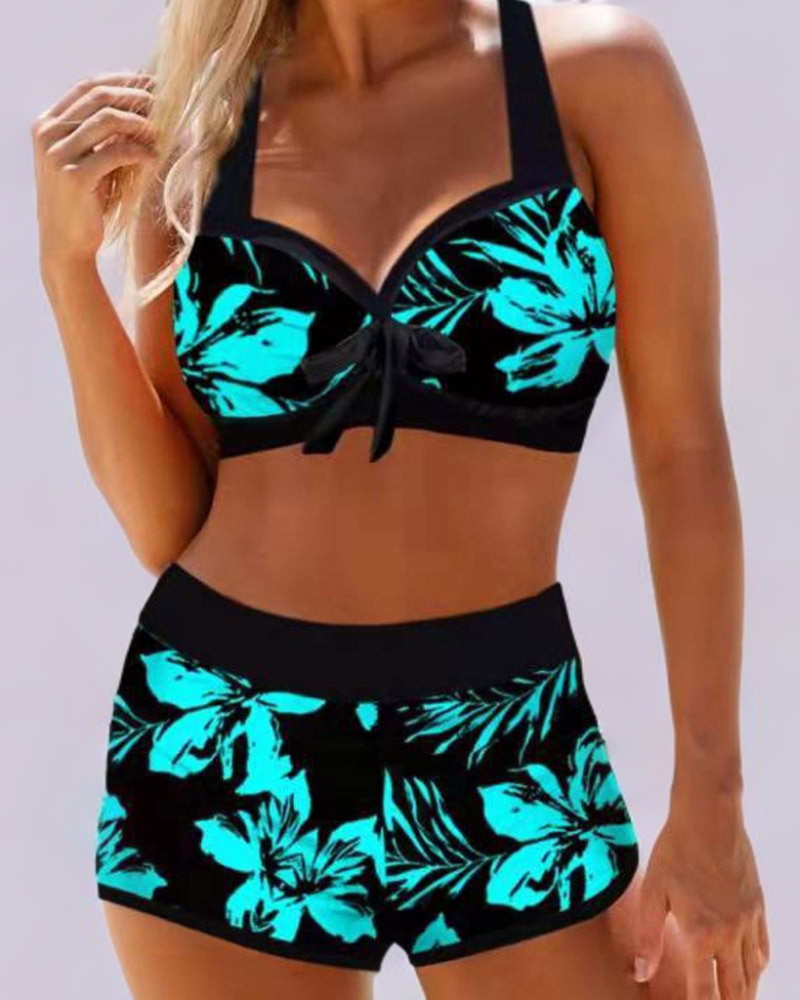 Tropical Floral High-Waisted Swimsuit