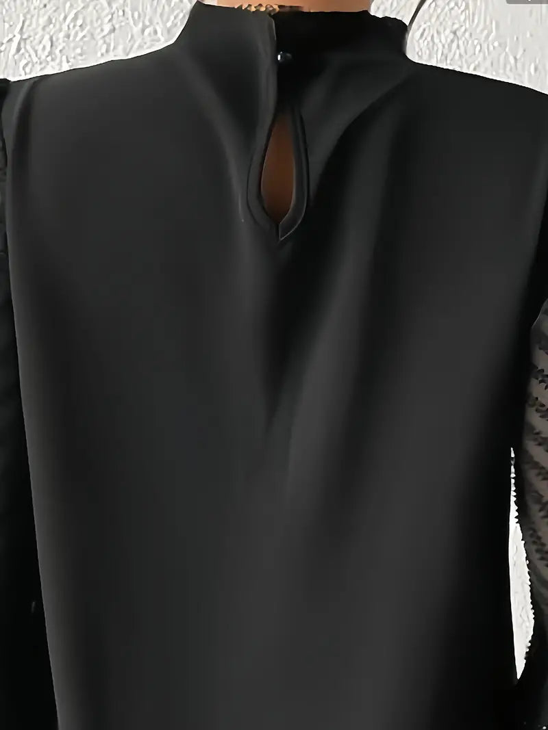 Chic Pleated Top with Sheer Mesh Sleeves for Women