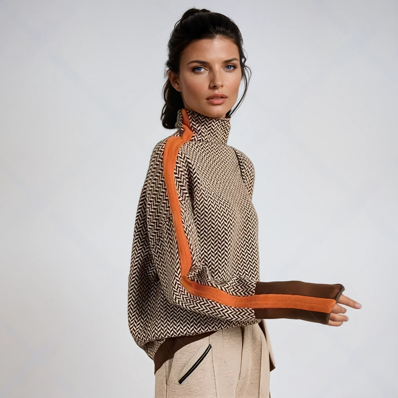 Turtleneck Sweater with Bold Contrasting Stripes
